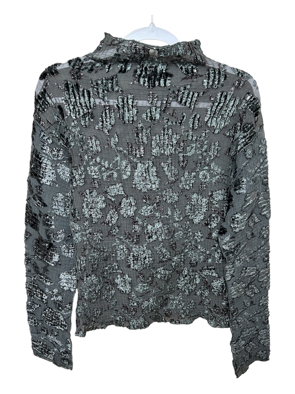 Cache Vintage Y2K Gray Textured Mock Neck Long Sleeve Top
